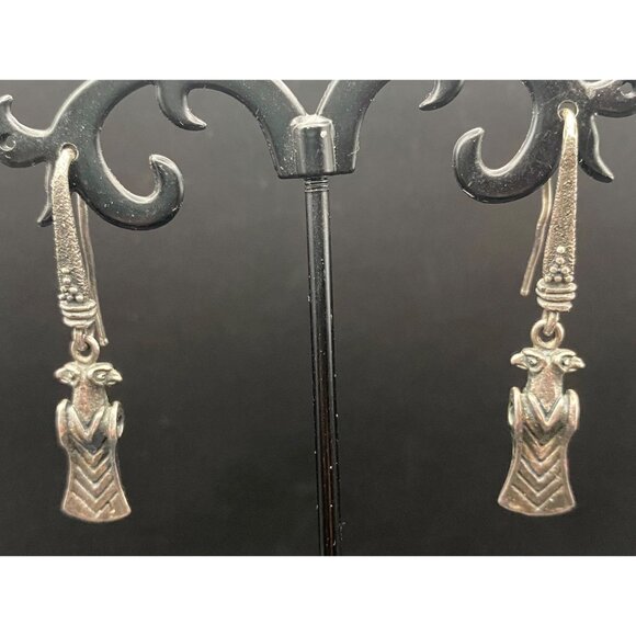 Vintage 925 Silver MK 925 Earrings Bird Totem Aztec Pre Columbian Inspired 1.75" - Picture 1 of 8